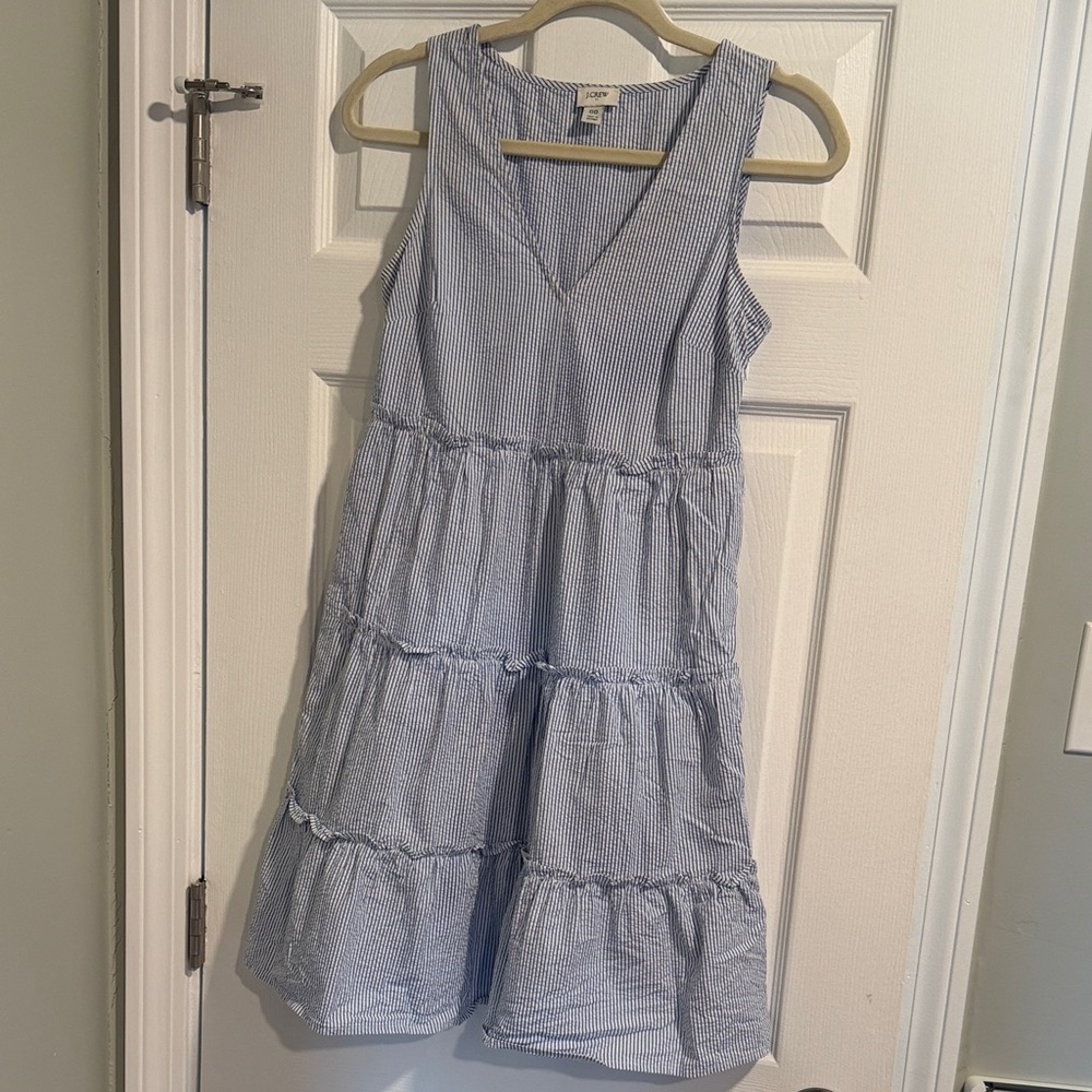 J. Crew Striped V-Neck Dress in Blue and White